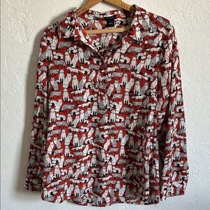 Ann Taylor Orange and White Fox Print  Button-Up Shirt